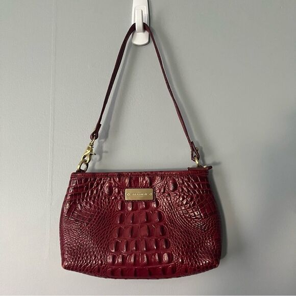 Brahmin Handbags - Brahmin Anytime Mini Handbag Dark Red Crocodile-Embossed Leather Vintage Bag